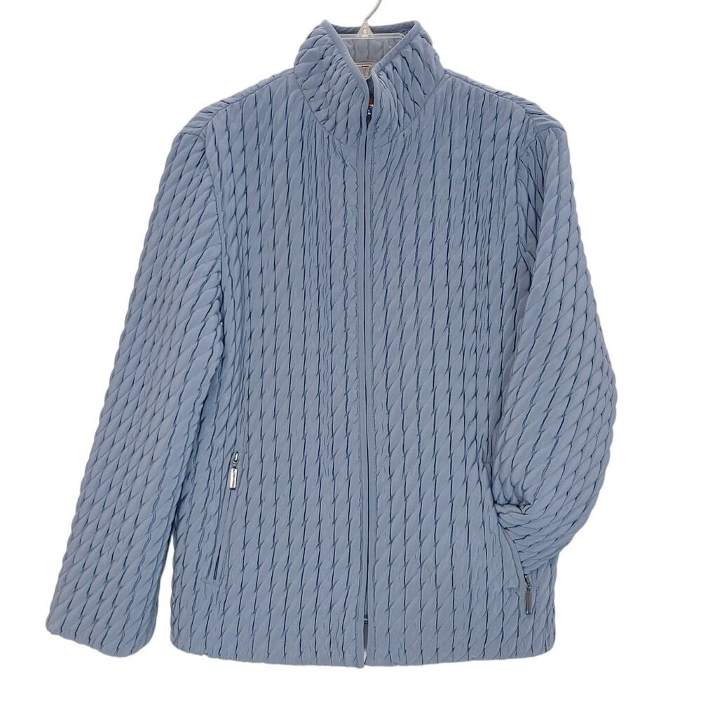 Gallery Quilted Braided Jacket Waterproof Puffed Zip Lined Blue Womens Medium